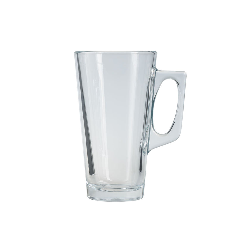 Glass Coffee Mugs. Latte Glasses. Glass Mug with Handle. (Pack of 6) (385 ml)