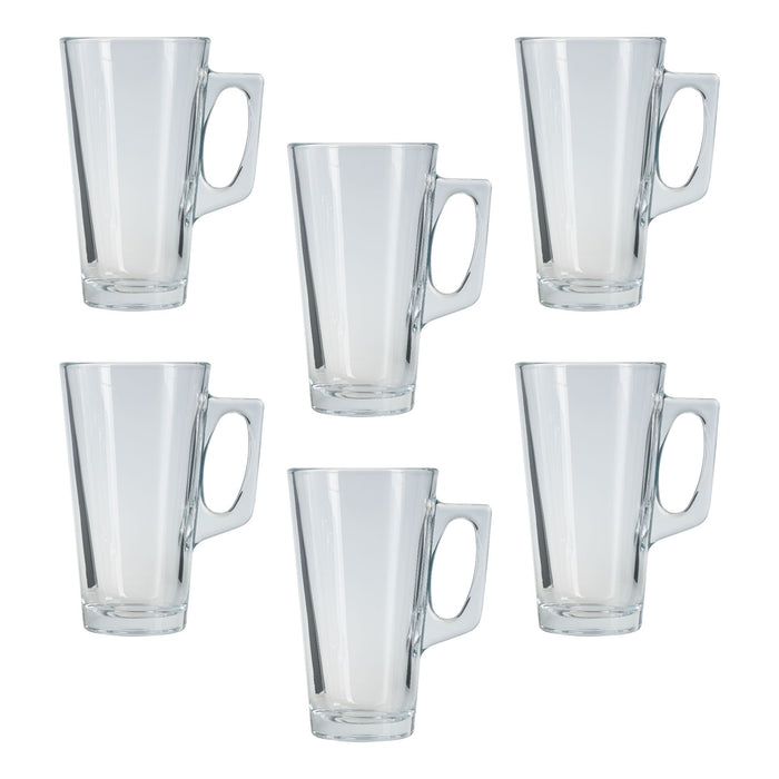 Glass Coffee Mugs. Latte Glasses. Glass Mug with Handle. (Pack of 6) (385 ml)