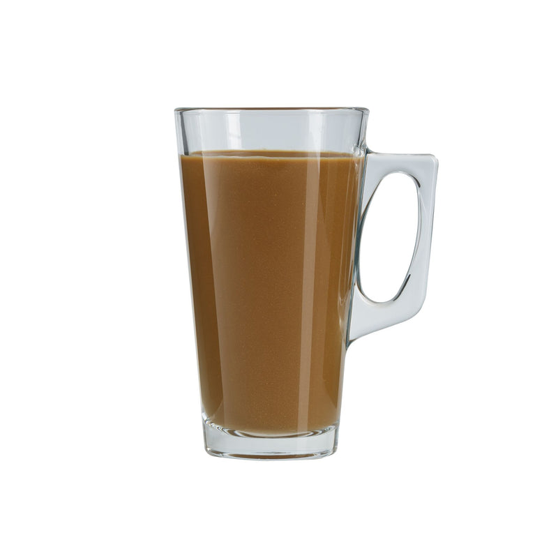 Glass Coffee Mugs. Latte Glasses. Glass Mug with Handle. (Pack of 6) (385 ml)
