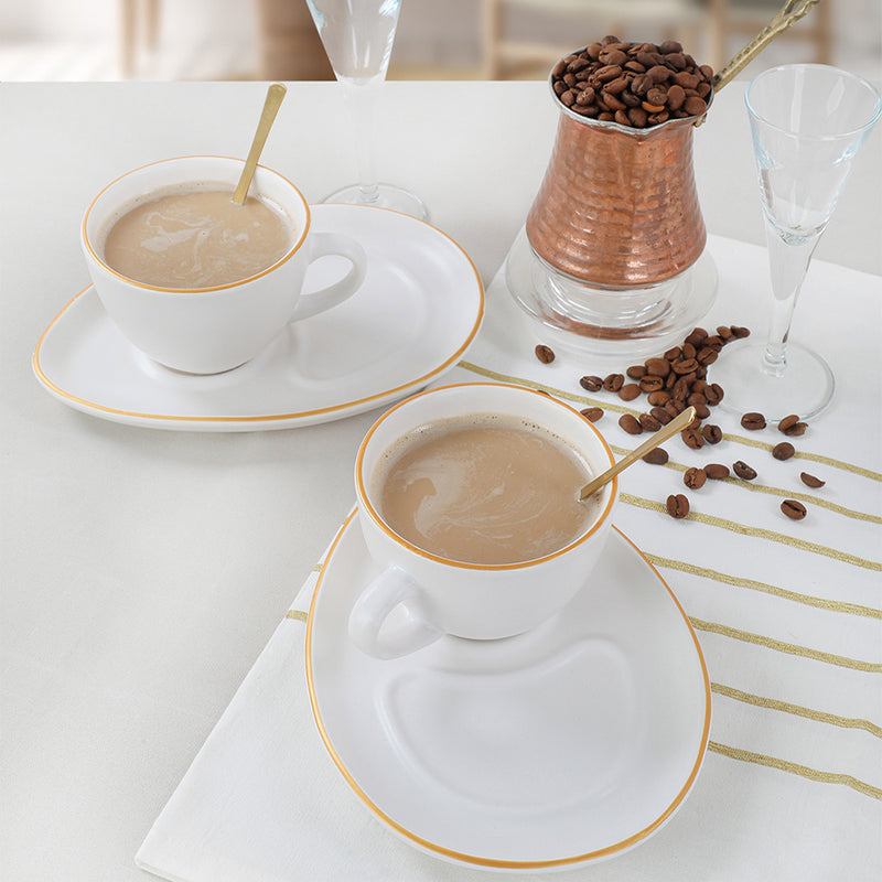 Coffee Cup & Snack Plate Set. Stoneware Matte Cups & Saucer. (White) (Set of 2)