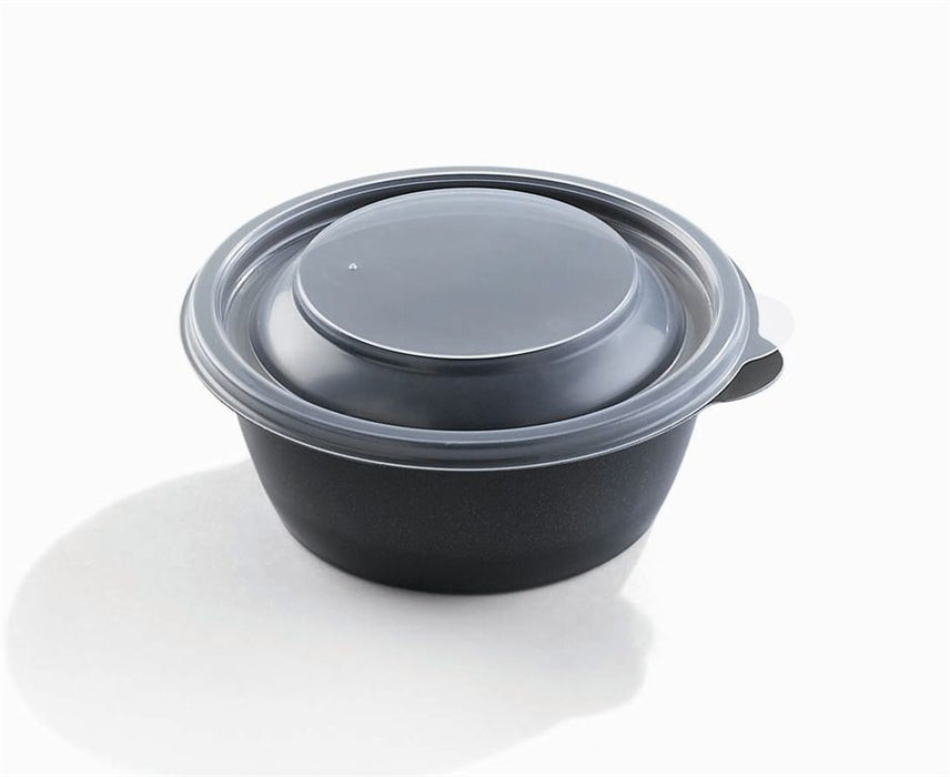 Sabert Fastpac Black Round Microwavable Container & Lid. (HOT75112 & HOT52571).(375ml & 13 cm) (Box of 500 Containers & 500 Lids)