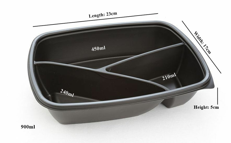 Sabert Microwavable 3 Compartment Rectangular Container & Lid. (HOT78330 / HOT52873) (900ml) (Box of 300 Containers & 300 Lids)