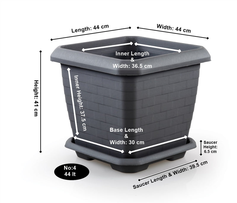 Large Square Flower Plant Pot and Saucer. (25.5 Lt / 44 Lt / 74.3 Lt).
