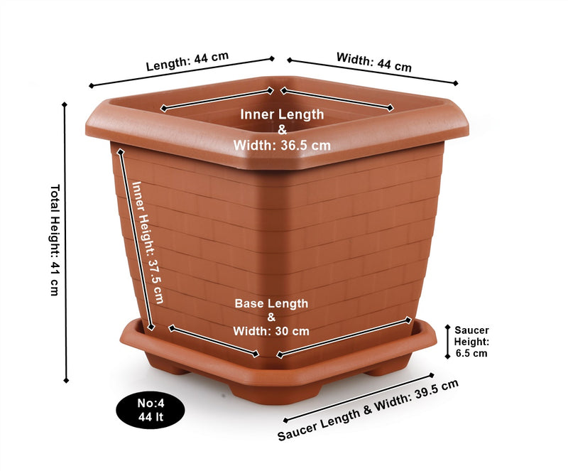 Large Square Flower Plant Pot and Saucer. (25.5 Lt / 44 Lt / 74.3 Lt).