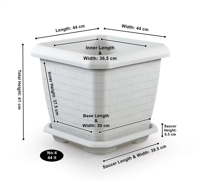Large Square Flower Plant Pot and Saucer. (25.5 Lt / 44 Lt / 74.3 Lt).