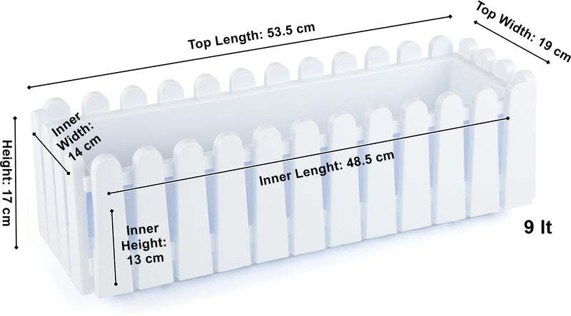 Hanging Flower Planter Pot with Hanger. White Balcony Fence Pot. (9 Lt & 14 Lt).
