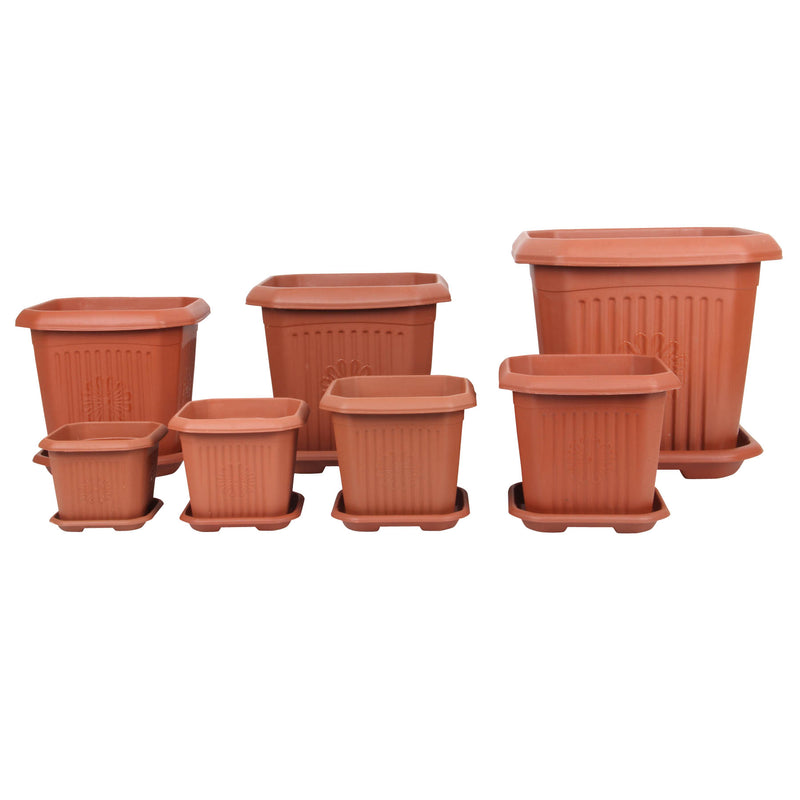 Strong Plastic Square Flower Plant Pot and Saucer.