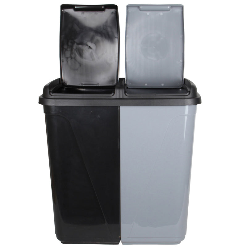 Dual Compartment Rubbish Bin. Waste Recycling And Laundry Basket. 60L (2 x 30L).