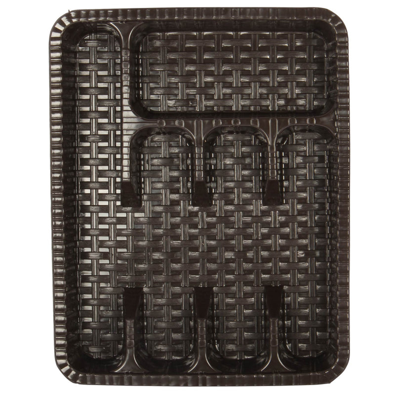Rattan Style Cutlery Tray - 5 Compartment BPA-Free Plastic Drawer Organizer
