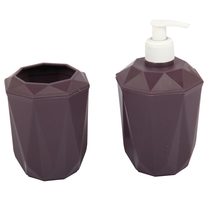Strong Plastic Bathroom Soap Dispenser & Toothbrush Holder Set. (Purple)