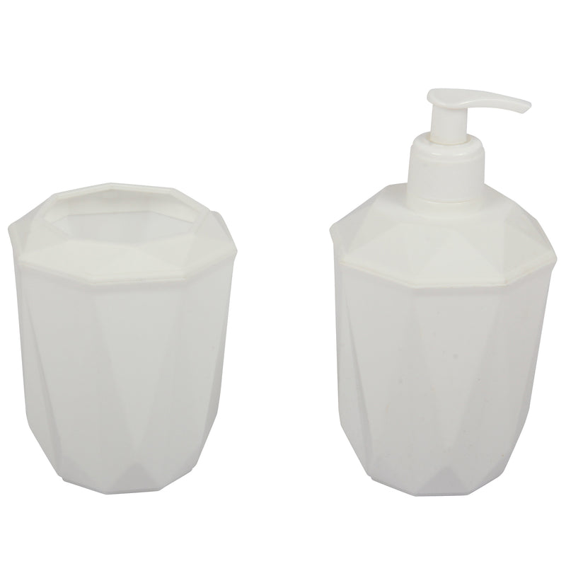 Strong Plastic Bathroom Soap Dispenser & Toothbrush Holder Set. (White)