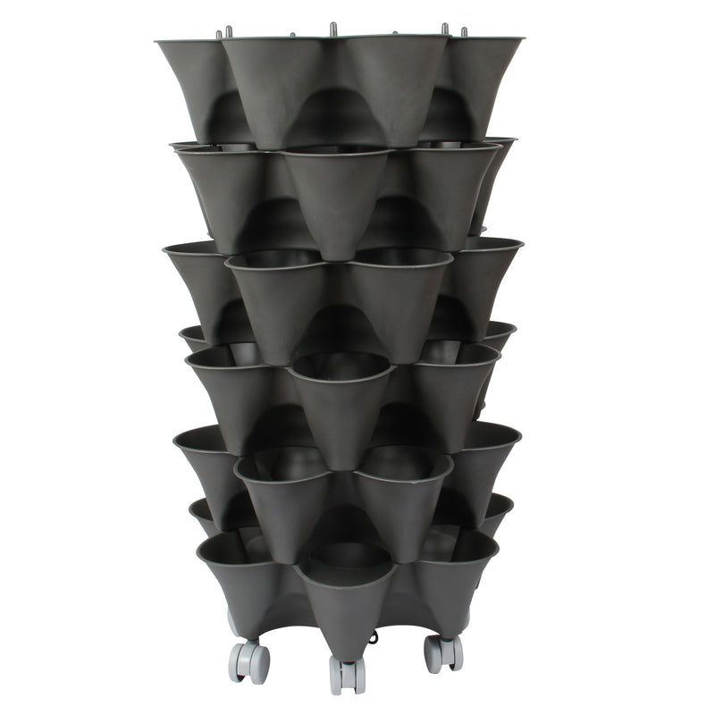 Stacking Garden Flower Tower Pot. Strawberry Planter Pot with Wheels. (6x7 Pocket) (42 Plants).