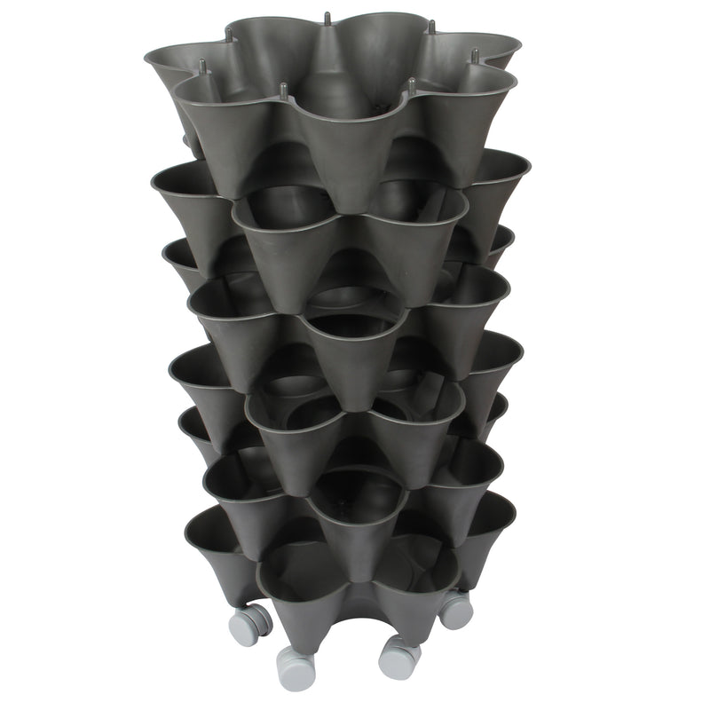 Stacking Garden Flower Tower Pot. Strawberry Planter Pot with Wheels. (6x7 Pocket) (42 Plants).