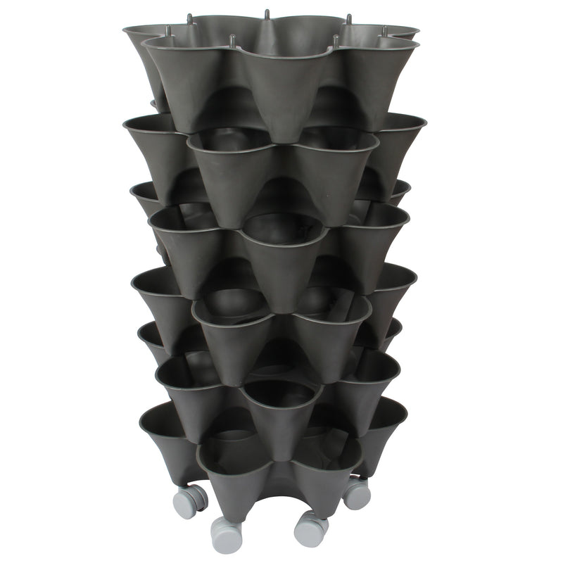 Stacking Garden Flower Tower Pot. Strawberry Planter Pot with Wheels. (6x7 Pocket) (42 Plants).