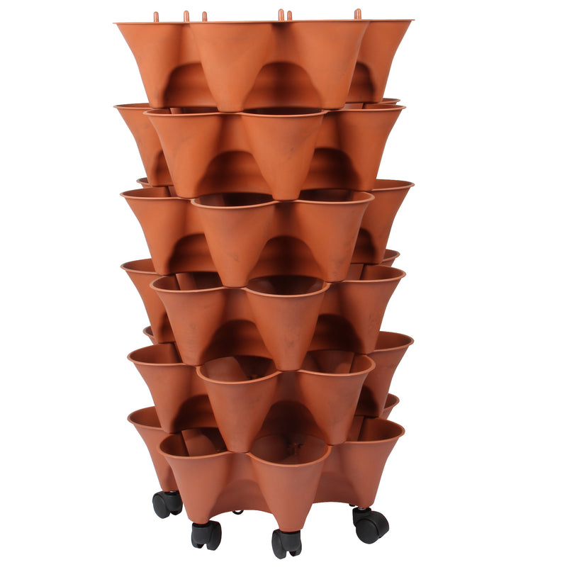 Stacking Garden Flower Tower Pot. Strawberry Planter Pot with Wheels. (6x7 Pocket) (42 Plants).