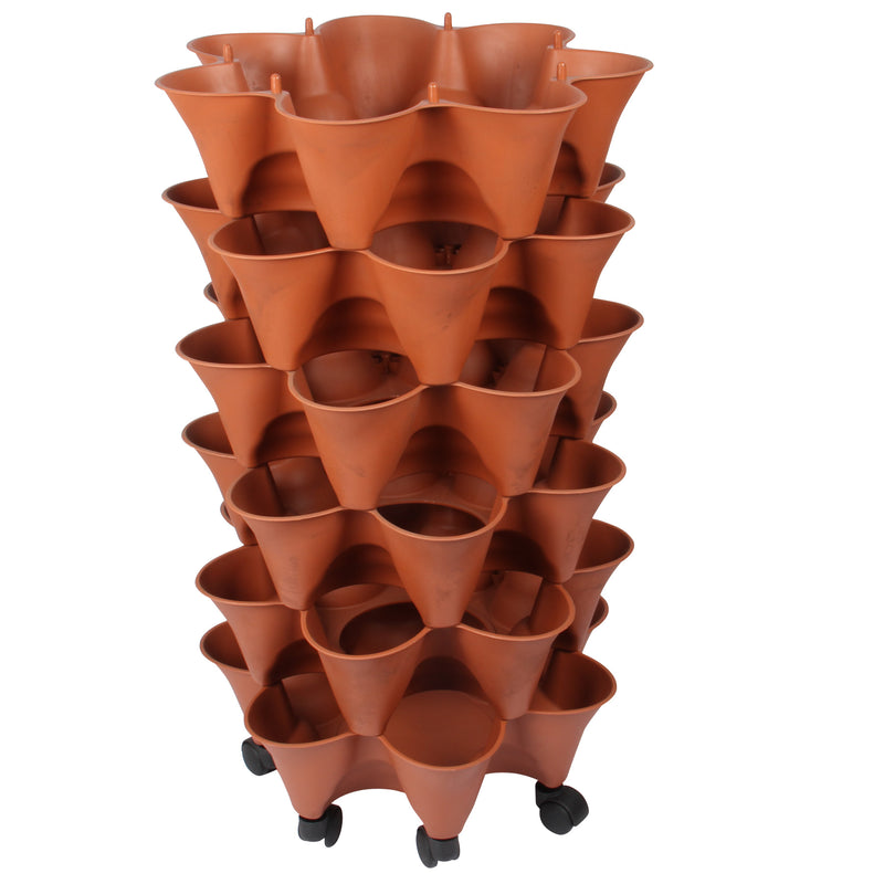 Stacking Garden Flower Tower Pot. Strawberry Planter Pot with Wheels. (6x7 Pocket) (42 Plants).