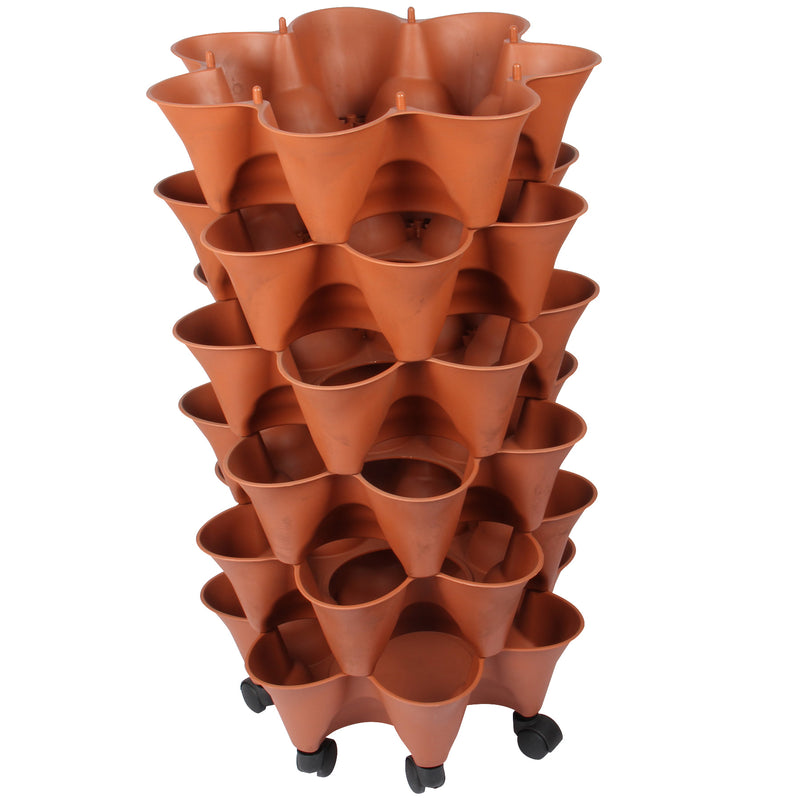 Stacking Garden Flower Tower Pot. Strawberry Planter Pot with Wheels. (6x7 Pocket) (42 Plants).
