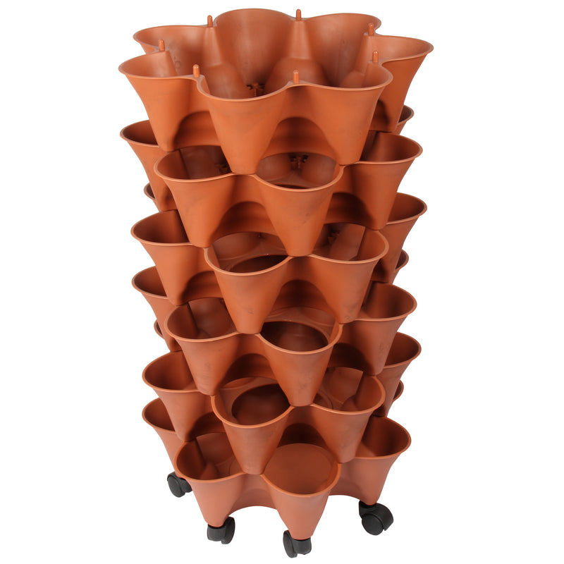 Stacking Garden Flower Tower Pot. Strawberry Planter Pot with Wheels. (6x7 Pocket) (42 Plants).