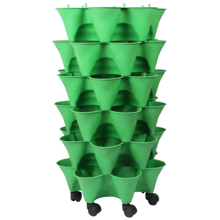 Stacking Garden Flower Tower Pot. Strawberry Planter Pot with Wheels. (6x7 Pocket) (42 Plants).