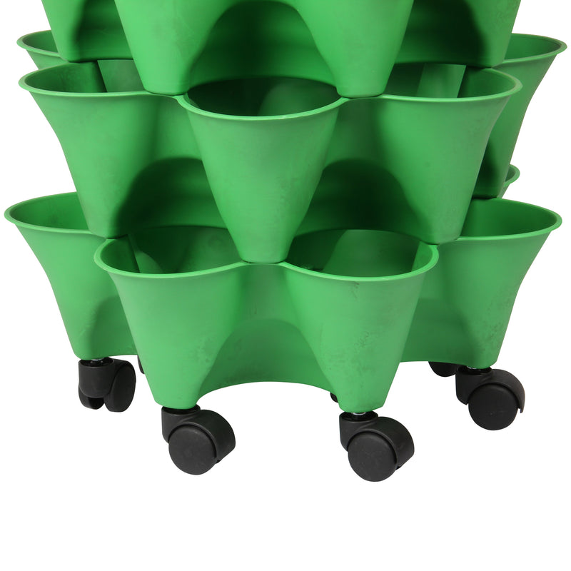 Stacking Garden Flower Tower Pot. Strawberry Planter Pot with Wheels. (6x7 Pocket) (42 Plants).