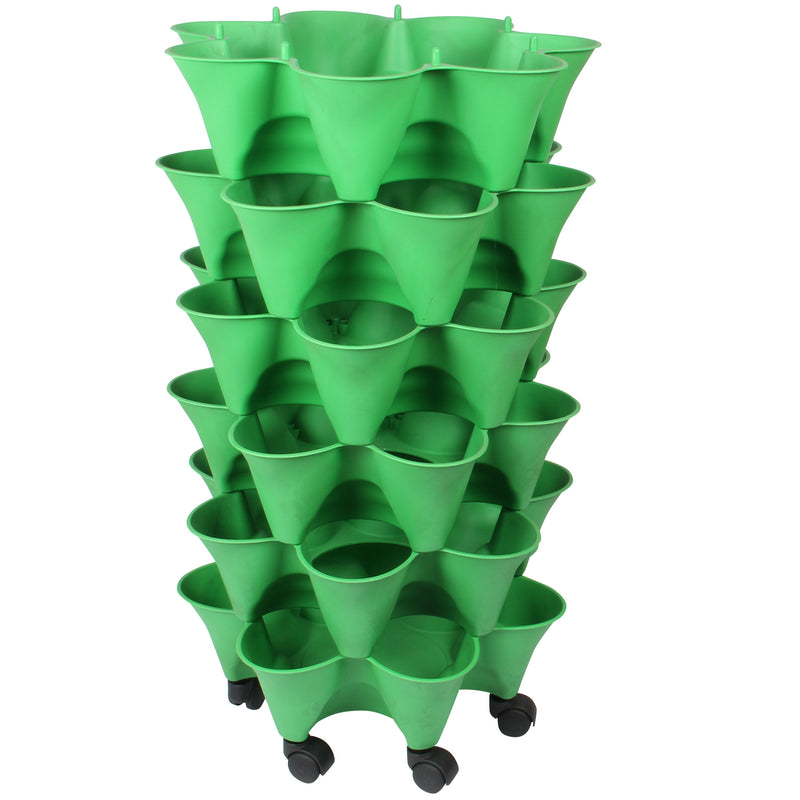 Stacking Garden Flower Tower Pot. Strawberry Planter Pot with Wheels. (6x7 Pocket) (42 Plants).