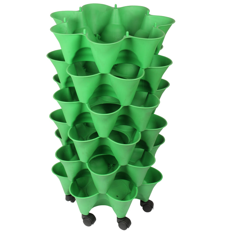 Stacking Garden Flower Tower Pot. Strawberry Planter Pot with Wheels. (6x7 Pocket) (42 Plants).