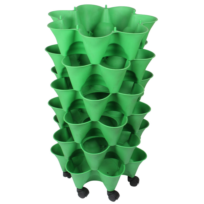 Stacking Garden Flower Tower Pot. Strawberry Planter Pot with Wheels. (6x7 Pocket) (42 Plants).