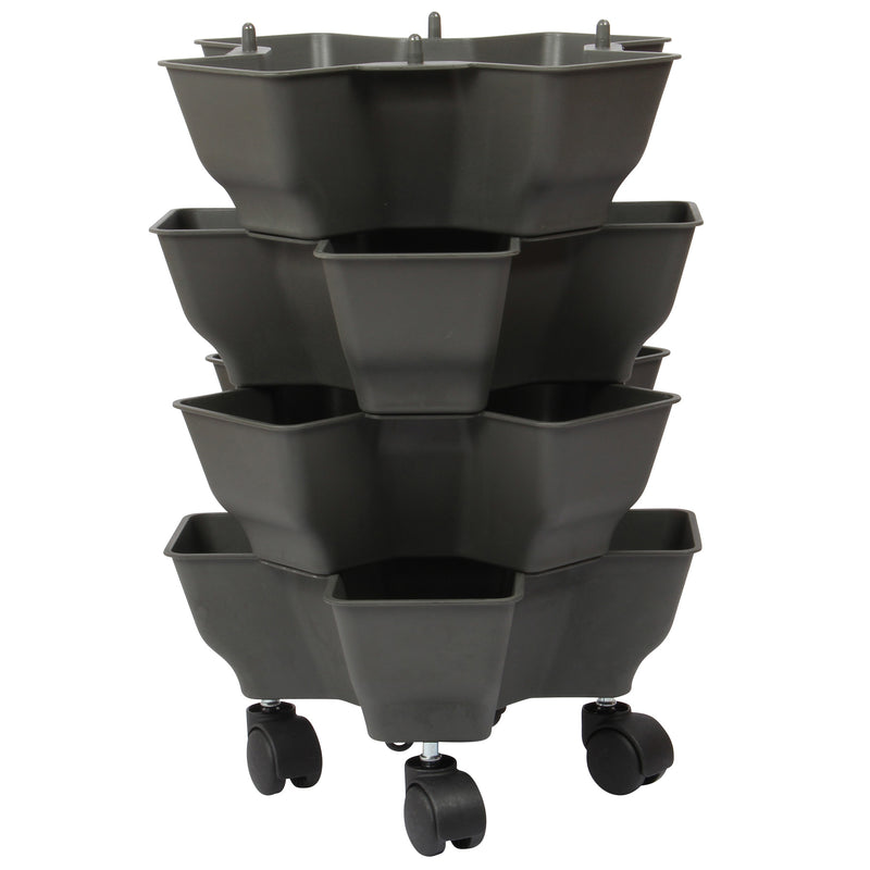 Stacking Garden Flower Tower Pot. Plastic Planter Pot with Wheels. (4x4 Pocket).