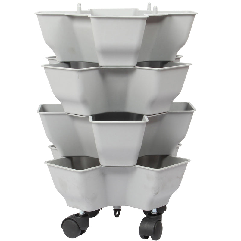 Stacking Garden Flower Tower Pot. Plastic Planter Pot with Wheels. (4x4 Pocket).