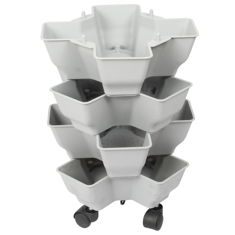Stacking Garden Flower Tower Pot. Plastic Planter Pot with Wheels. (4x4 Pocket).