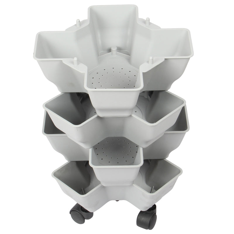 Stacking Garden Flower Tower Pot. Plastic Planter Pot with Wheels. (4x4 Pocket).