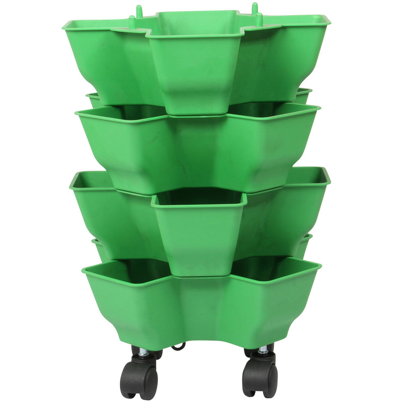 Stacking Garden Flower Tower Pot. Plastic Planter Pot with Wheels. (4x4 Pocket).