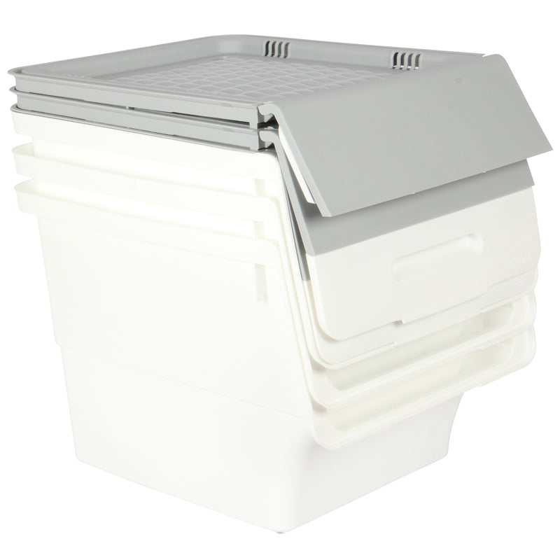 Large Stacking Pick Bin. Wheeled Box with Front Lid. (Set of 3 x 33L)