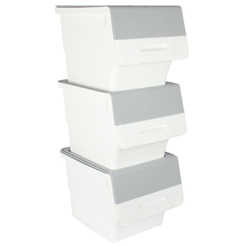 Large Stacking Pick Bin. Wheeled Box with Front Lid. (Set of 3 x 33L)