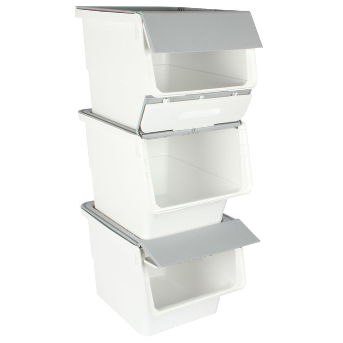 Large Stacking Pick Bin. Wheeled Box with Front Lid. (Set of 3 x 33L)