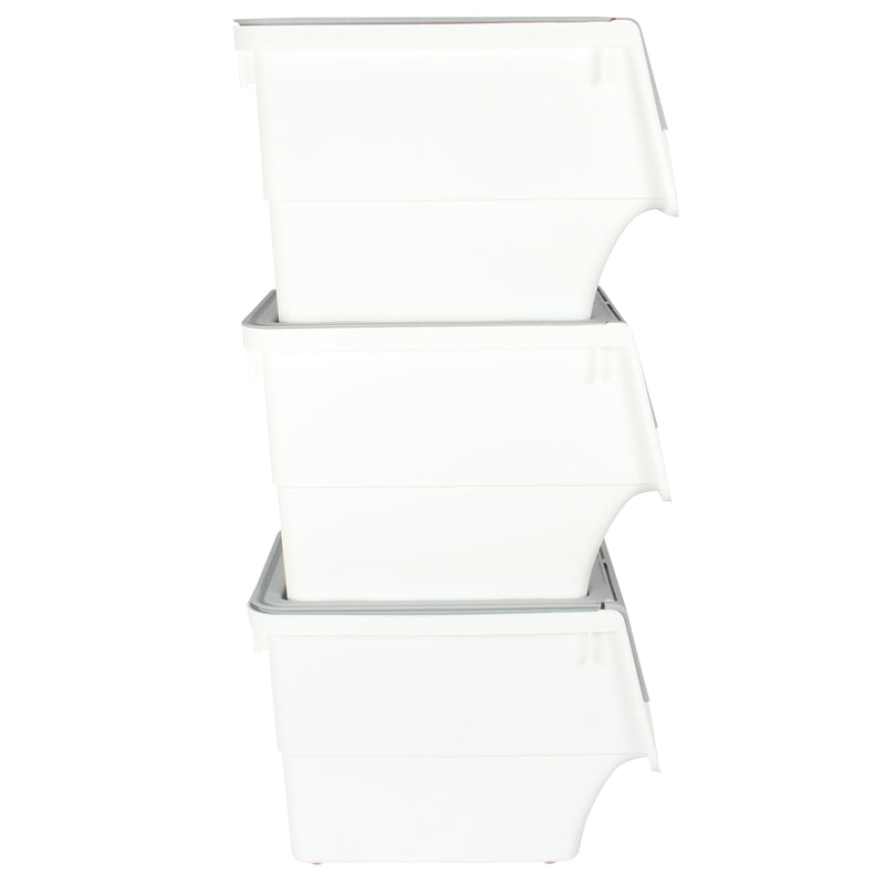 Large Stacking Pick Bin. Wheeled Box with Front Lid. (Set of 3 x 33L)