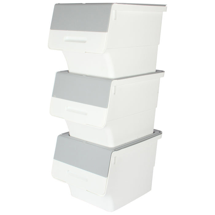 Large Stacking Pick Bin. Wheeled Box with Front Lid. (Set of 3 x 33L)