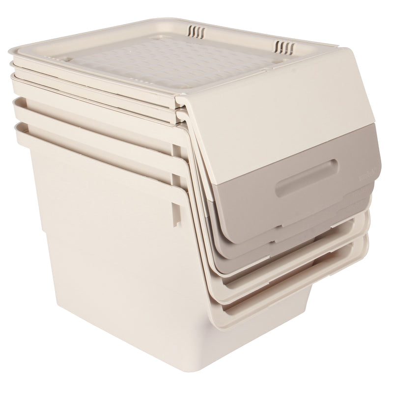 Large Stacking Pick Bin. Wheeled Box with Front Lid. (Set of 3 x 33L)