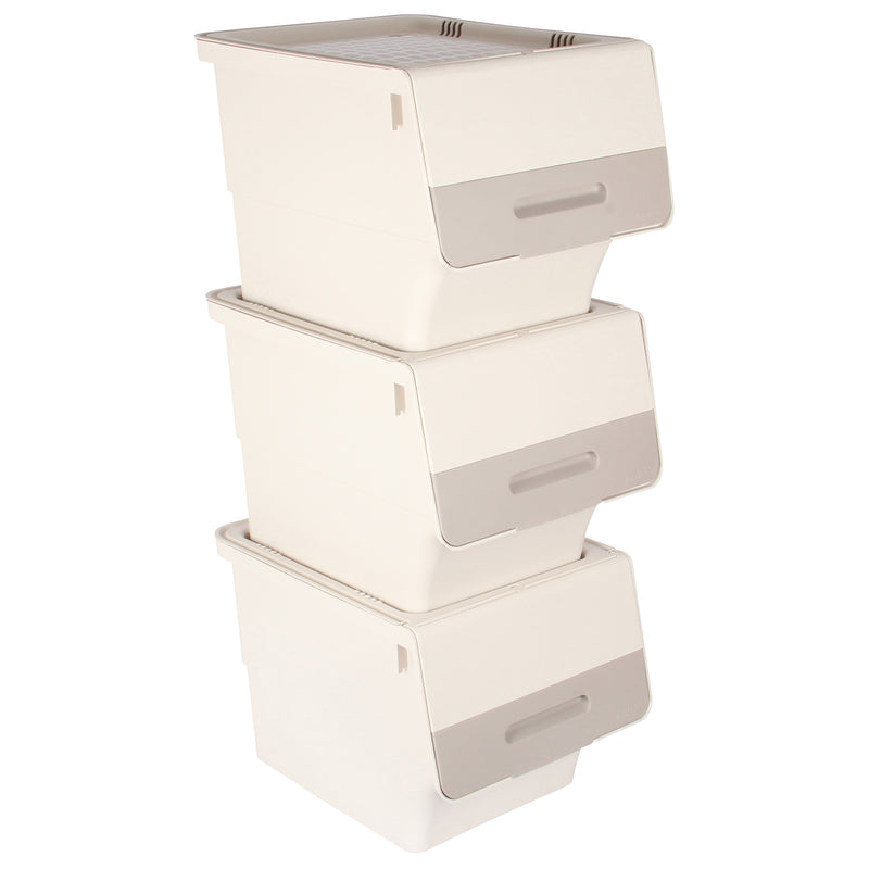 Large Stacking Pick Bin. Wheeled Box with Front Lid. (Set of 3 x 33L)