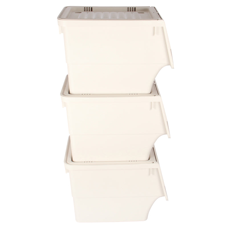 Large Stacking Pick Bin. Wheeled Box with Front Lid. (Set of 3 x 33L)