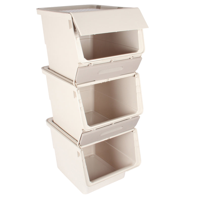 Large Stacking Pick Bin. Wheeled Box with Front Lid. (Set of 3 x 33L)