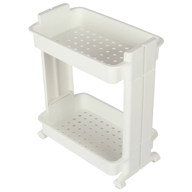 2 Tier Slide Out Troley Rack Shelf Holder with Wheel. Kitchen Bathroom Organizer.