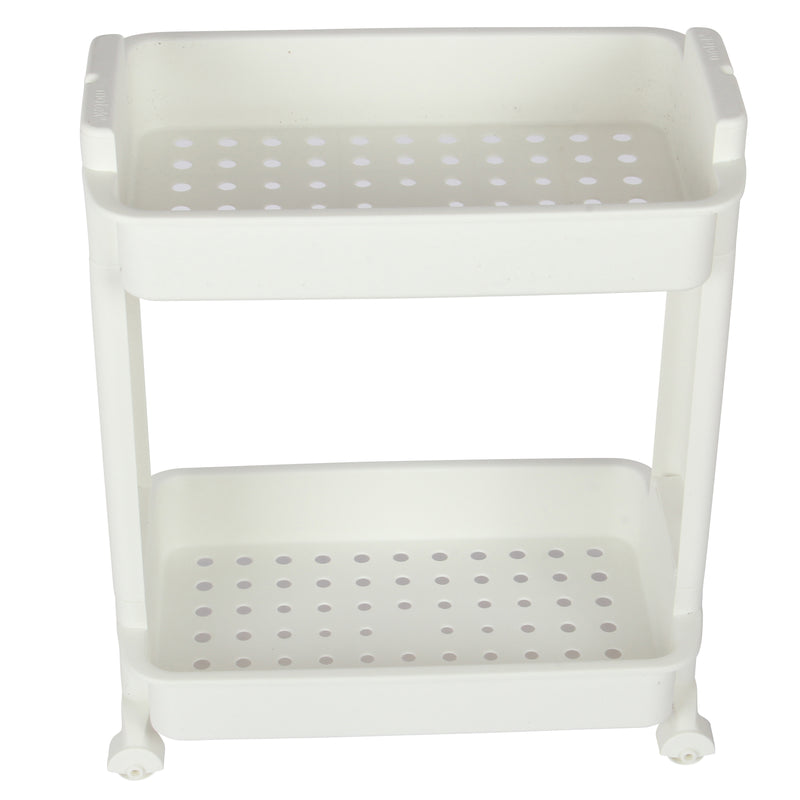 2 Tier Slide Out Troley Rack Shelf Holder with Wheel. Kitchen Bathroom Organizer.