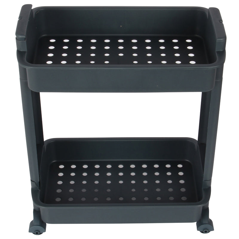 2 Tier Slide Out Troley Rack Shelf Holder with Wheel. Kitchen Bathroom Organizer.