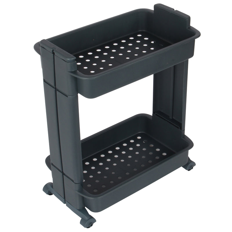 2 Tier Slide Out Troley Rack Shelf Holder with Wheel. Kitchen Bathroom Organizer.