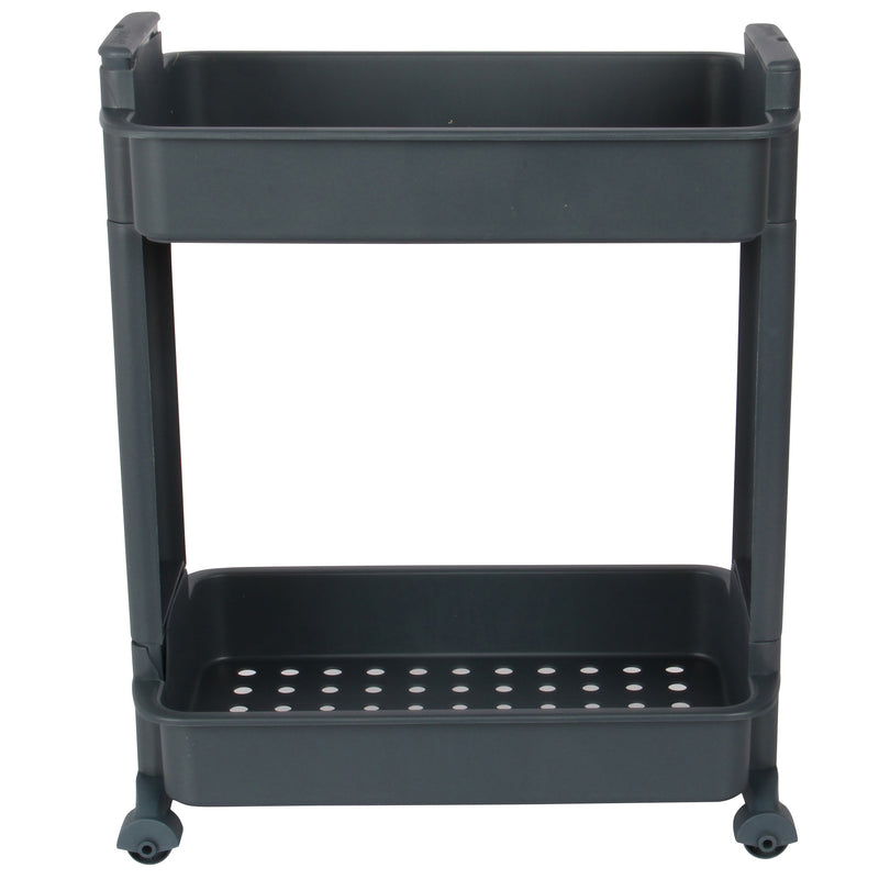 2 Tier Slide Out Troley Rack Shelf Holder with Wheel. Kitchen Bathroom Organizer.
