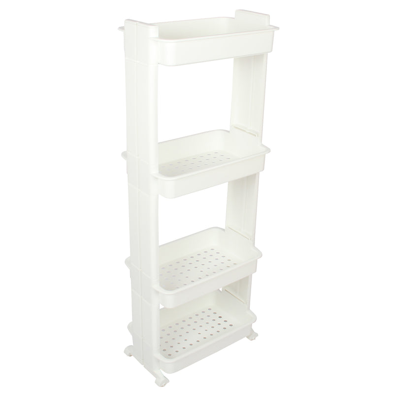 4 Tier Slide Out Troley Rack Shelf Holder with Wheel. Kitchen Bathroom Organizer.