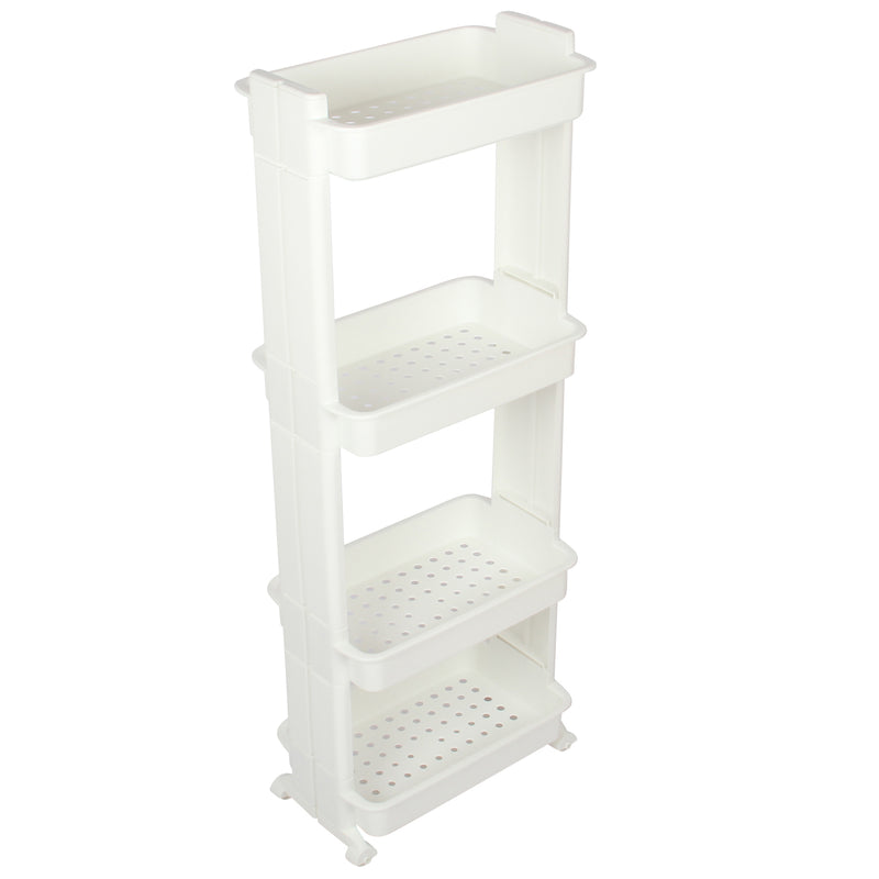 4 Tier Slide Out Troley Rack Shelf Holder with Wheel. Kitchen Bathroom Organizer.