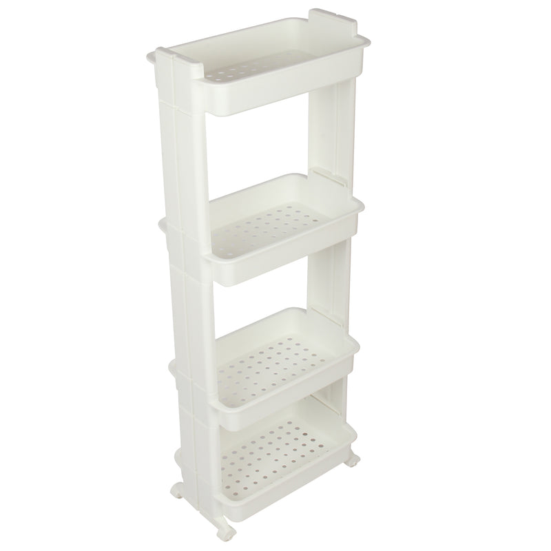 4 Tier Slide Out Troley Rack Shelf Holder with Wheel. Kitchen Bathroom Organizer.