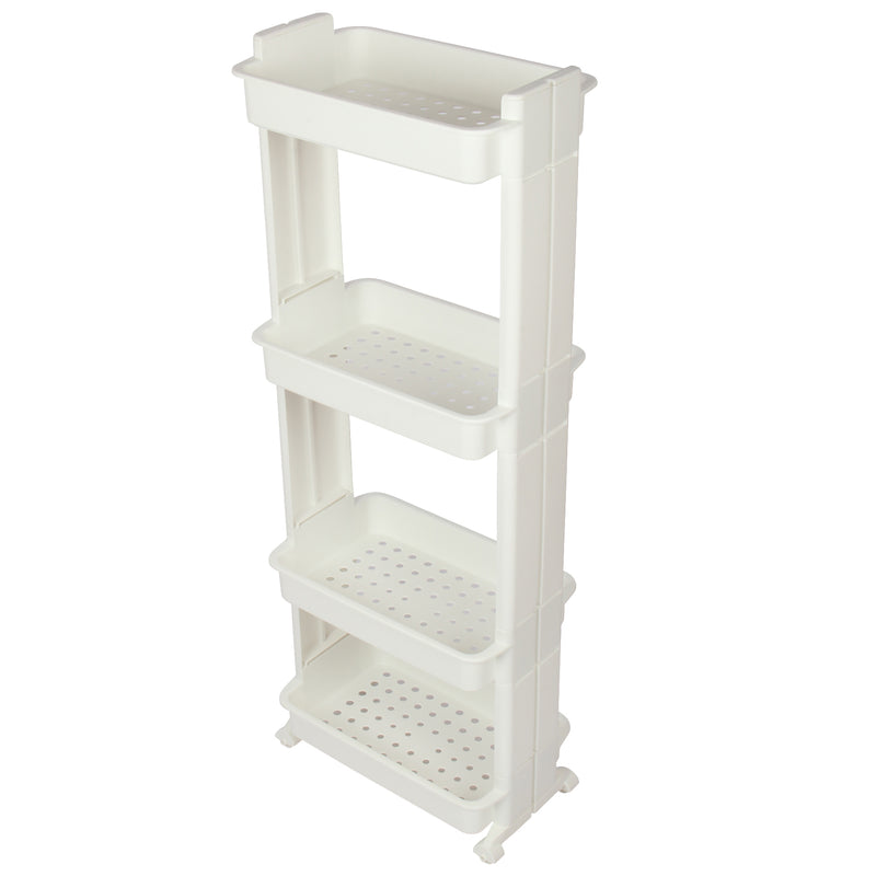 4 Tier Slide Out Troley Rack Shelf Holder with Wheel. Kitchen Bathroom Organizer.